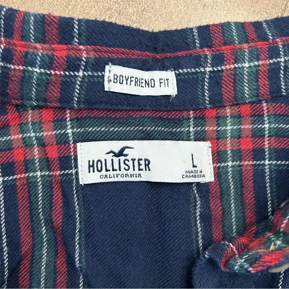 Hollister Boyfriend Fit Blue Red Green Plaid Flannel Button Down Shirt Sz L - Picture 4 of 9